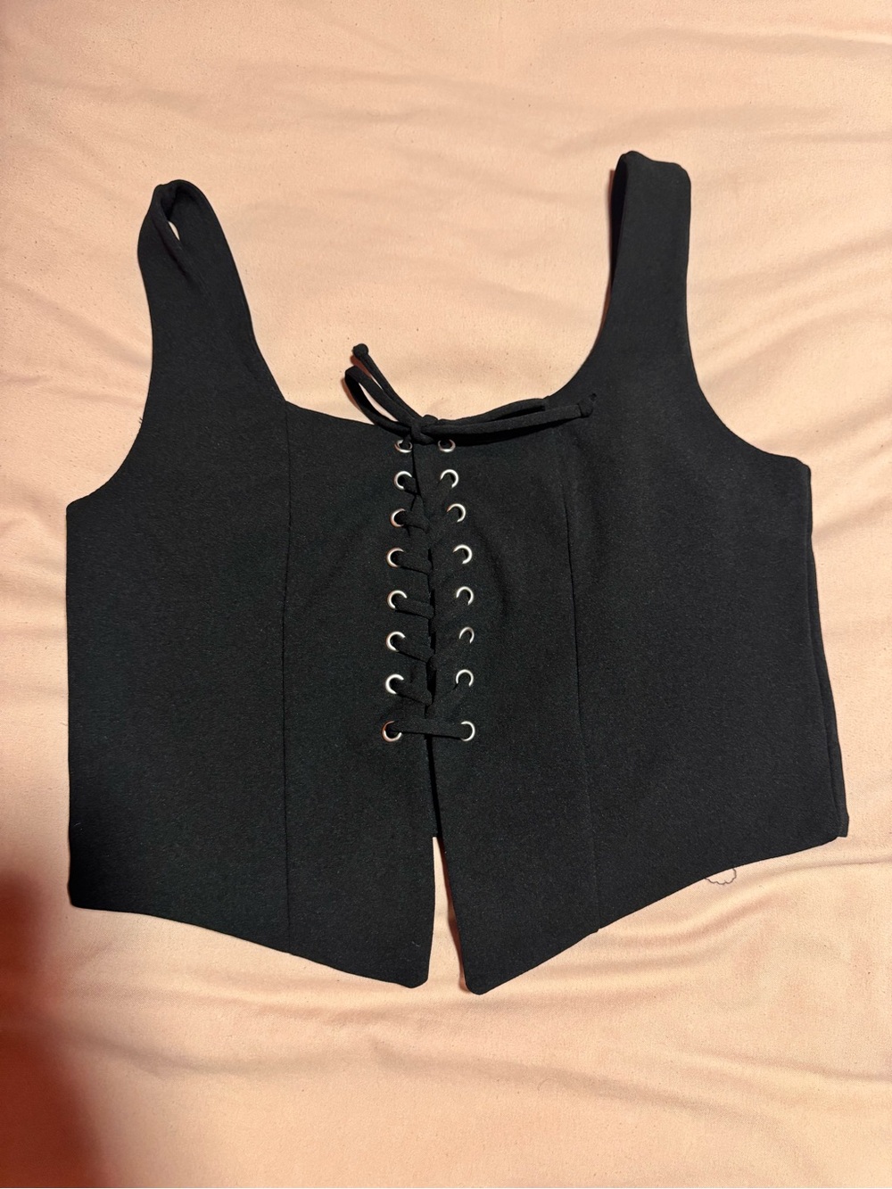 Moa Moa Black Lace-Up Cropped Tank